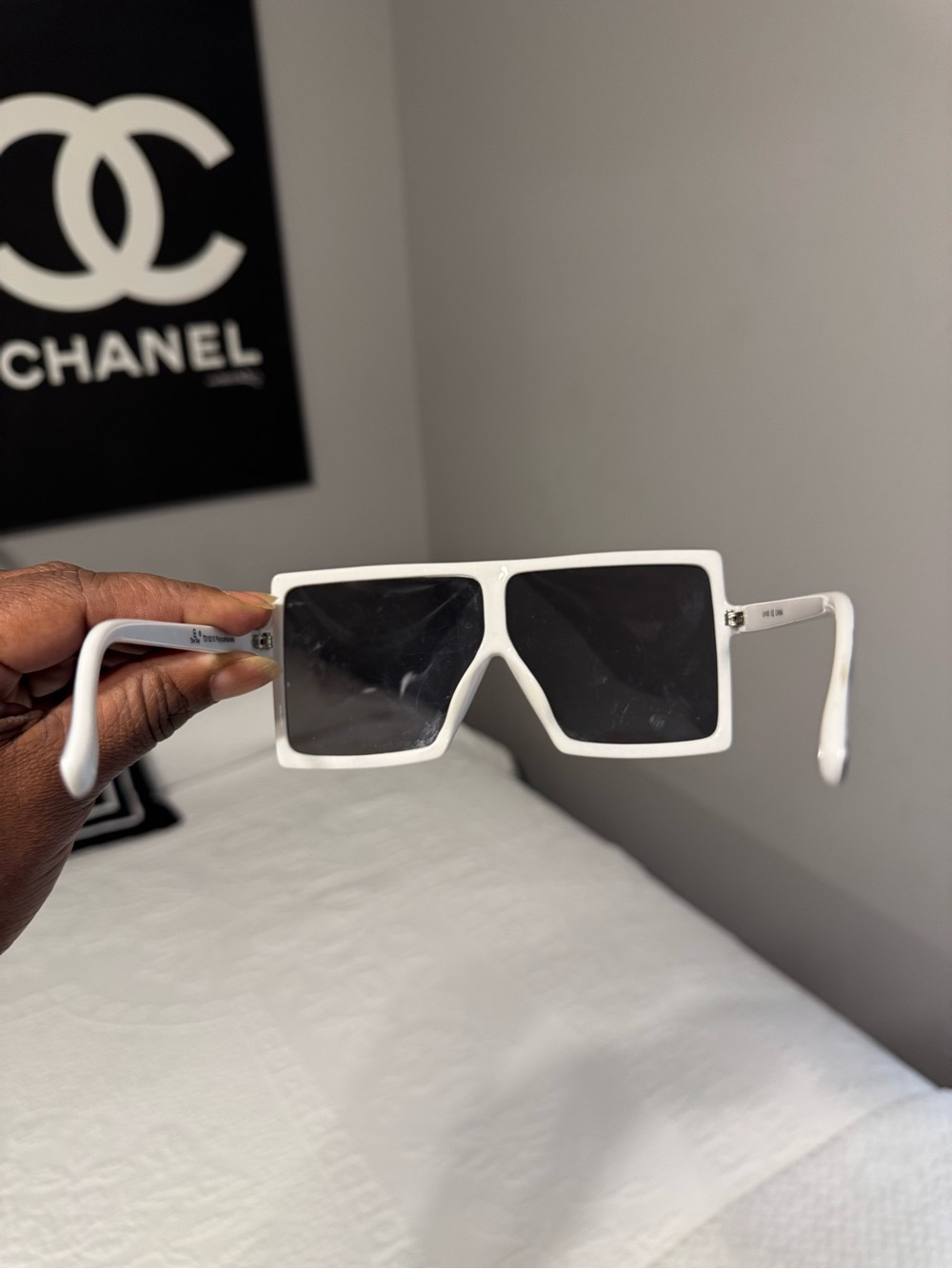 White Rectangular Sunglasses with Black Lenses